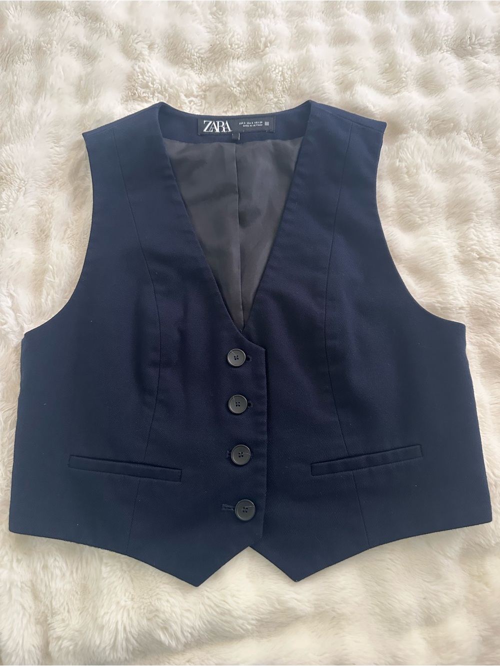 Zara Dark Navy Tailored Button Vest